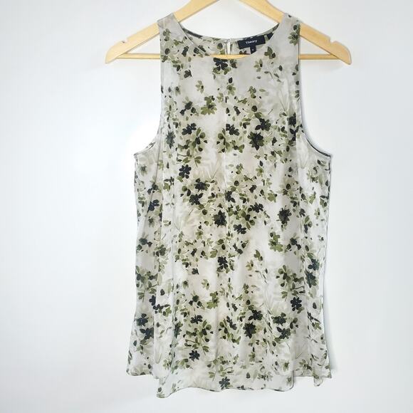 Theory Floral Print Tank Top - Black and Green - Picture 1 of 7